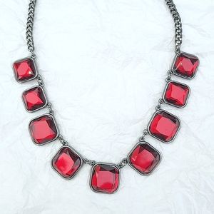 🦋 DARK RED JEWEL STATEMENT NECKLACE - ADJUSTABLE TO 20 1/2"